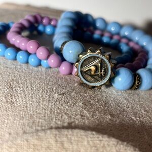 Blue and Pink Beaded Bracelet Set